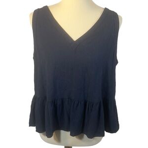 LOFT Women's Large Petite Peplum Top Navy Blue V-Neck Sleeveless Blouse Rayon